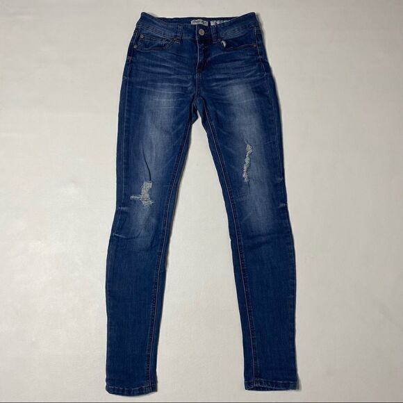 Indigo Rein | Factory Distressed Anklet Jeans - Picture 1 of 6